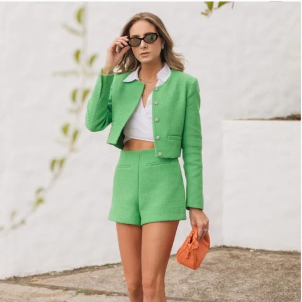 Zara Green Tweed Shorts NWT - Picture 13 of 17